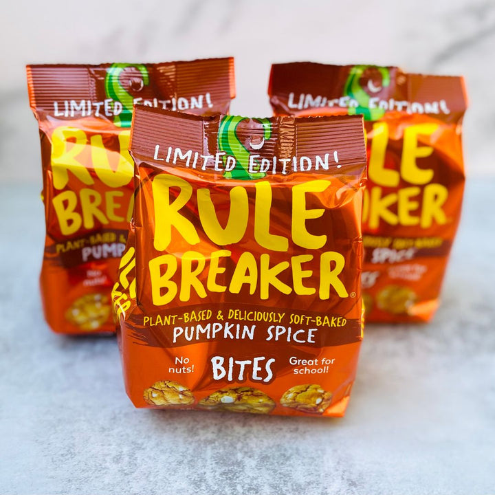 Rule Breaker Snacks Pumpkin Spice Bites made with real pumpkin multiple packages