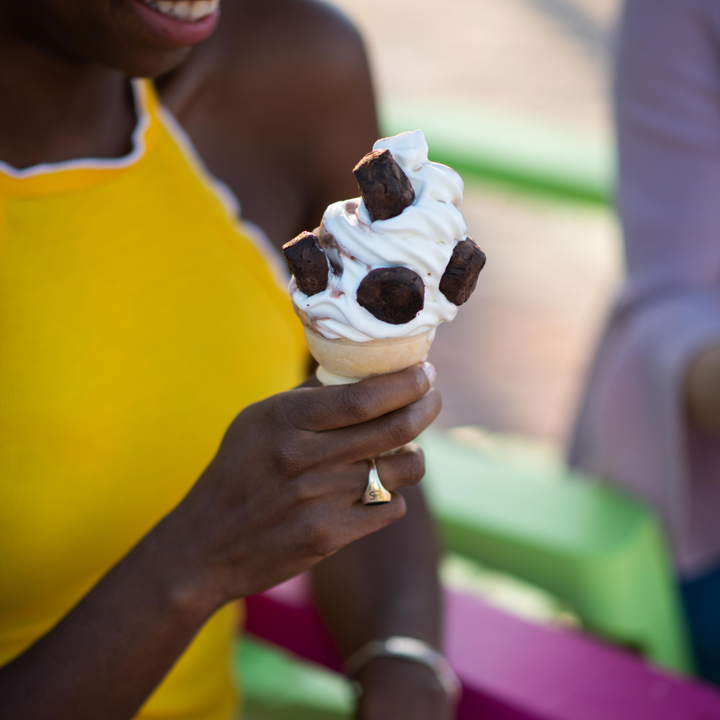 Rule Breaker Brownie Bites in ice cream