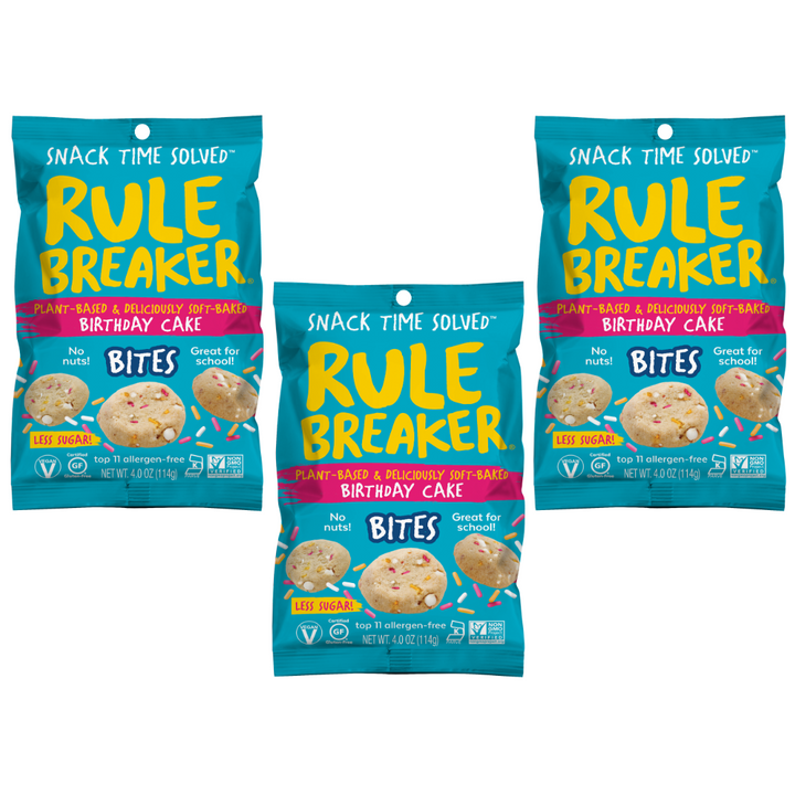 3 pack of Rule Breaker Snacks Birthday cake bites