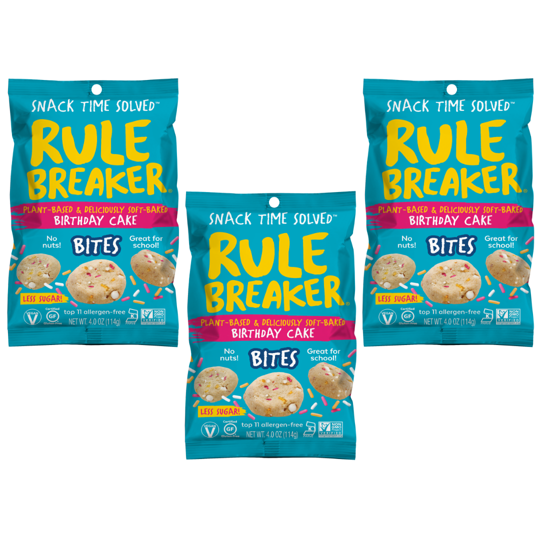 3 pack of Rule Breaker Snacks Birthday cake bites