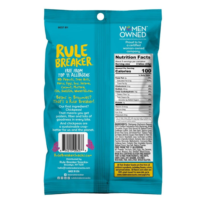 Rule Breaker Bites Birthday Cake Back of Package and nutrition facts panel