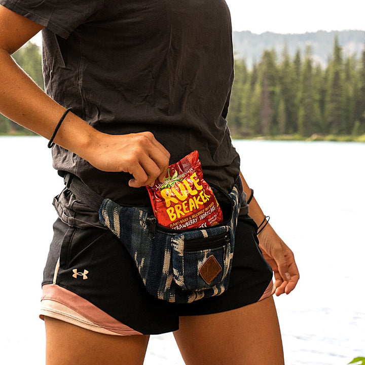 Enjoying Rule Breaker Snacks Bites on a hike