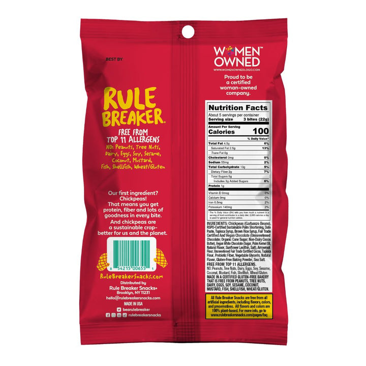 Rule Breaker Snacks Mint Chocolate bites back of package nutrition facts panel allergen free vegan gluten free