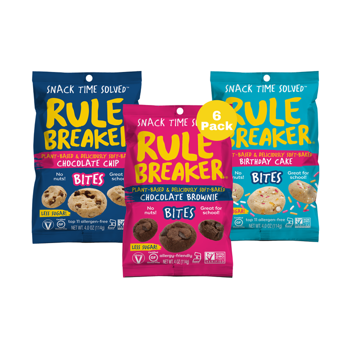 3 Rule Breaker Bites 6 Pack - Chocolate Chip, Chocolate Brownie and Birthday Cake