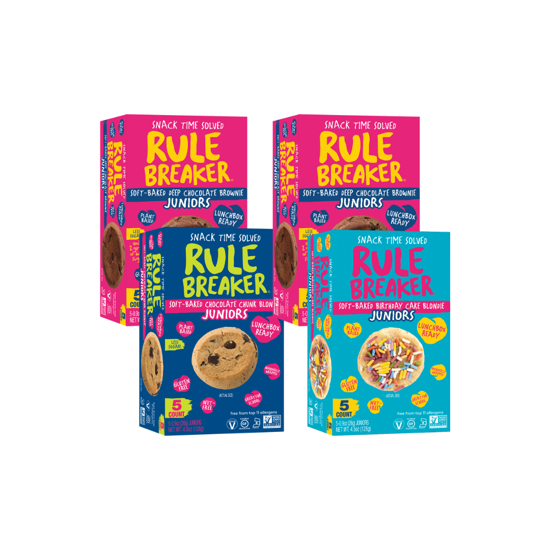 Front of Rule Breaker Snacks Juniors Boxes