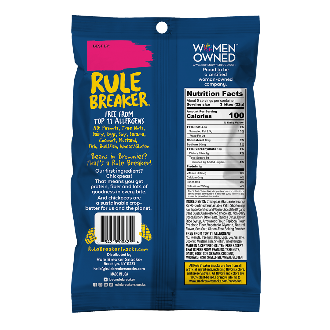 Rule Breaker Snacks Blondie Bites Back of package nutrition facts panel