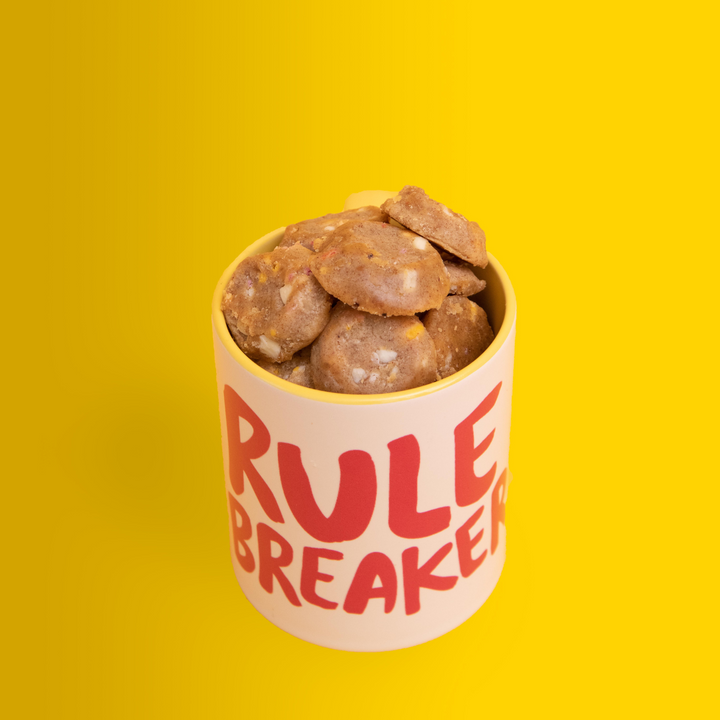 Rule Breaker Snacks Birthday Cake Bites in mug