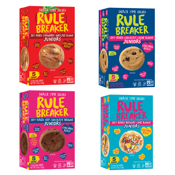 Rule Breaker Snacks Juniors 4 flavor variety pack blondie brownie birthday cake strawberry shortcake
